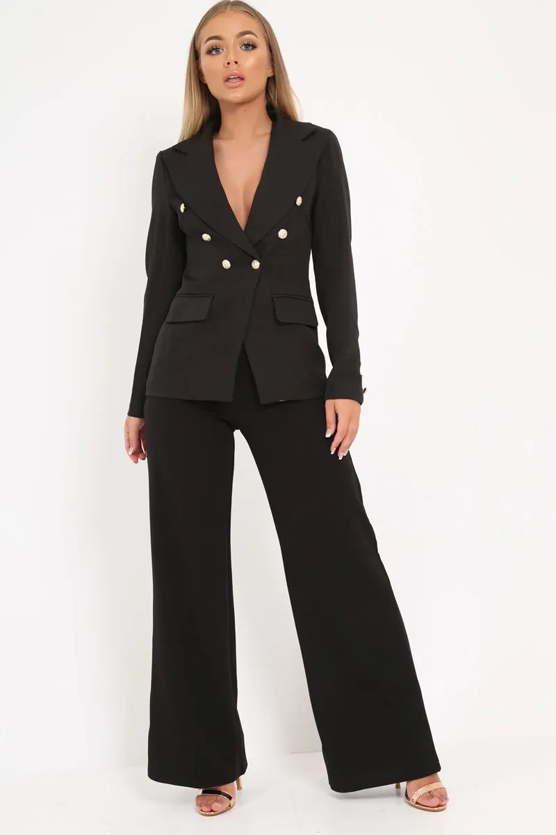 Black Double Gold Button Blazer - Meka