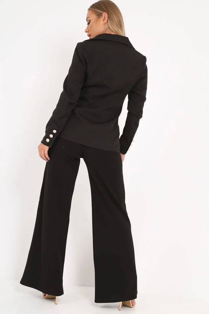 Black Double Gold Button Blazer - Meka