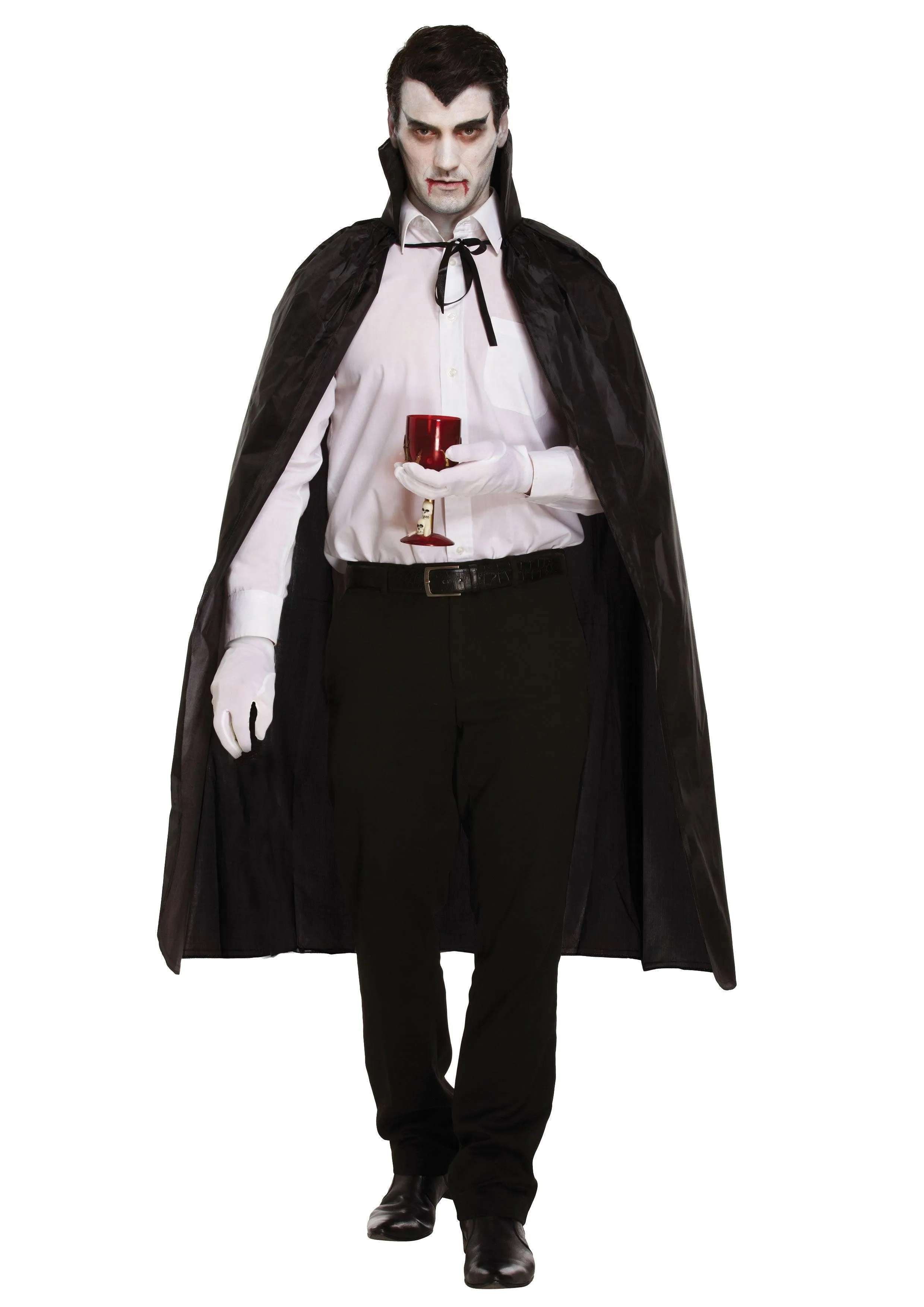 Black Dracula Cape with Collar Scream Ghost Killer Mask Fake Blood Tube Bloody Knife 31 Cm Halloween Scary Dracula Costume