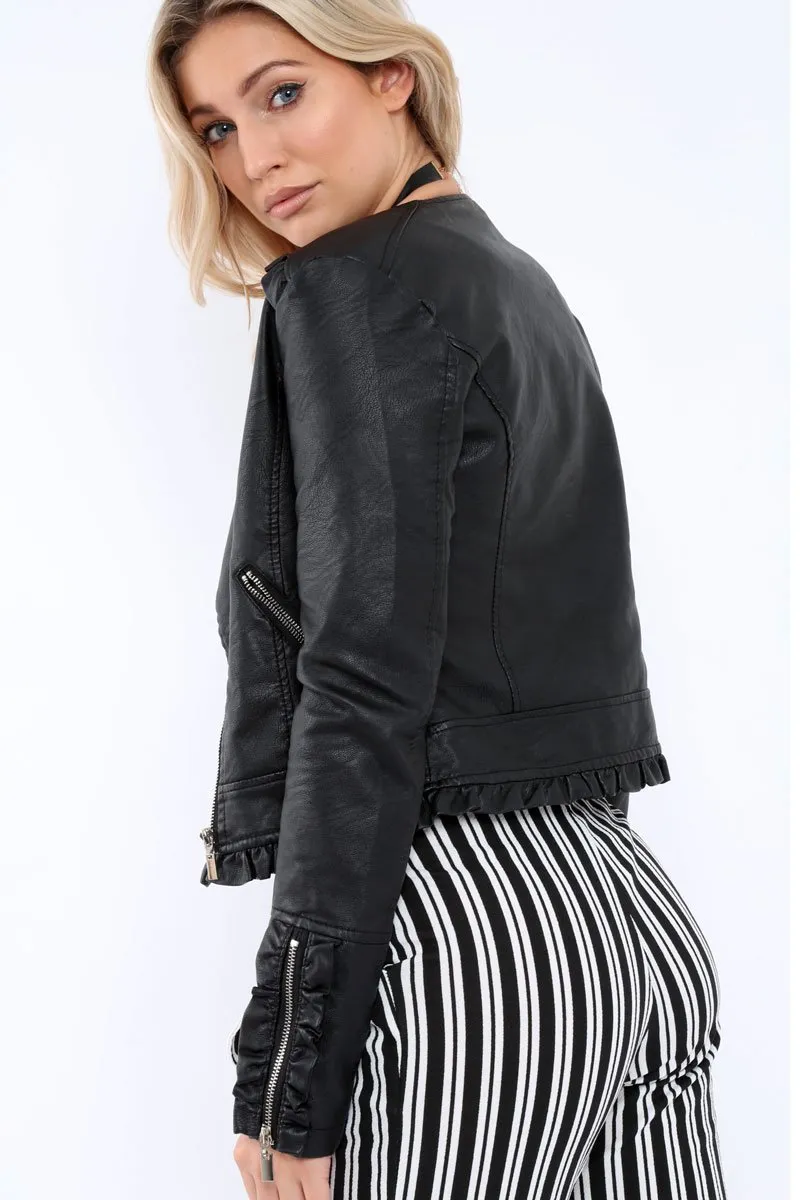 Black Faux Leather Biker Jacket - Colleen