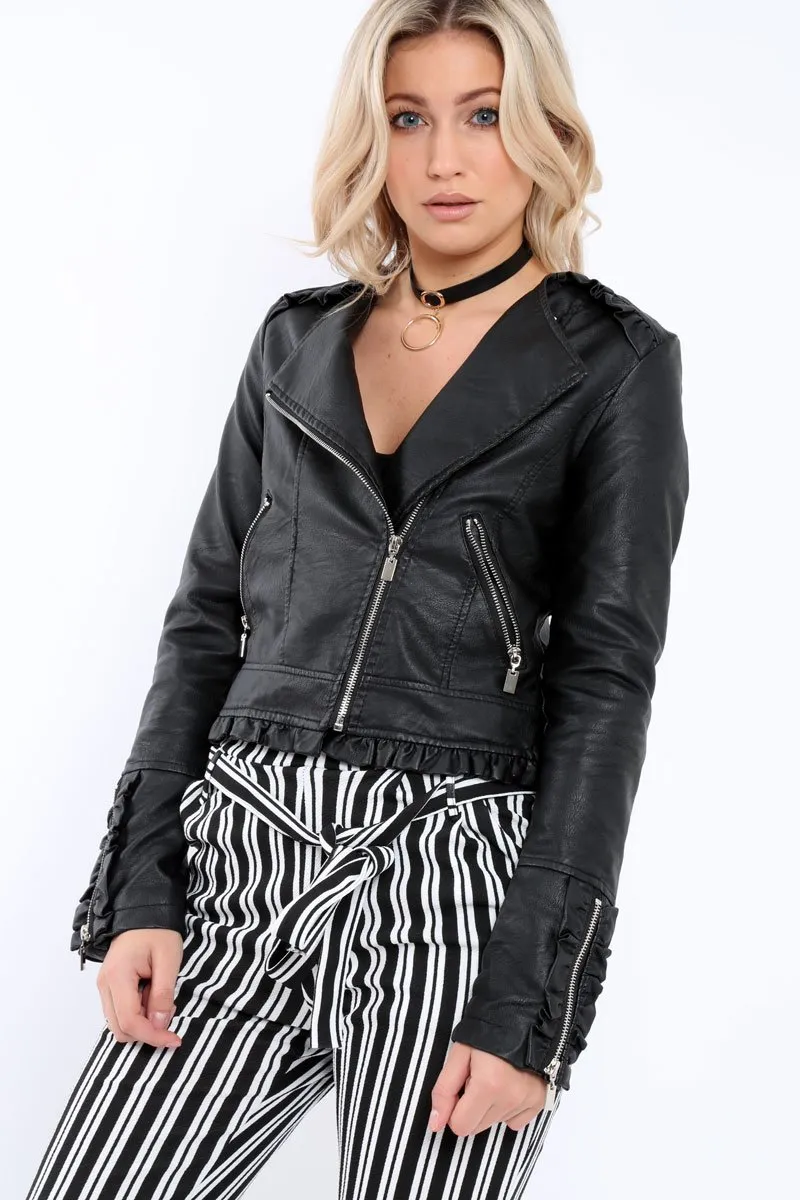 Black Faux Leather Biker Jacket - Colleen