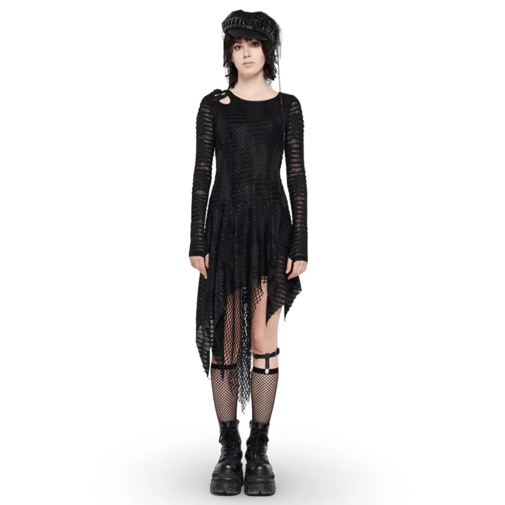 Black Gothic Snake Print Long Sleeve Cutout Dress