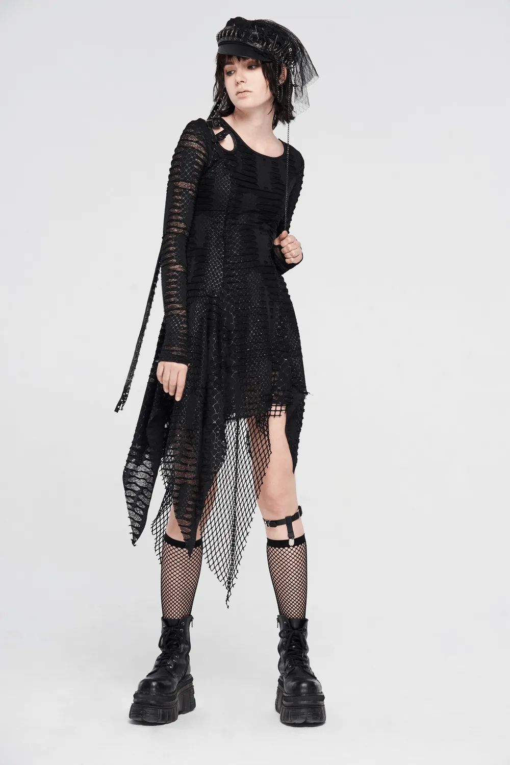 Black Gothic Snake Print Long Sleeve Cutout Dress