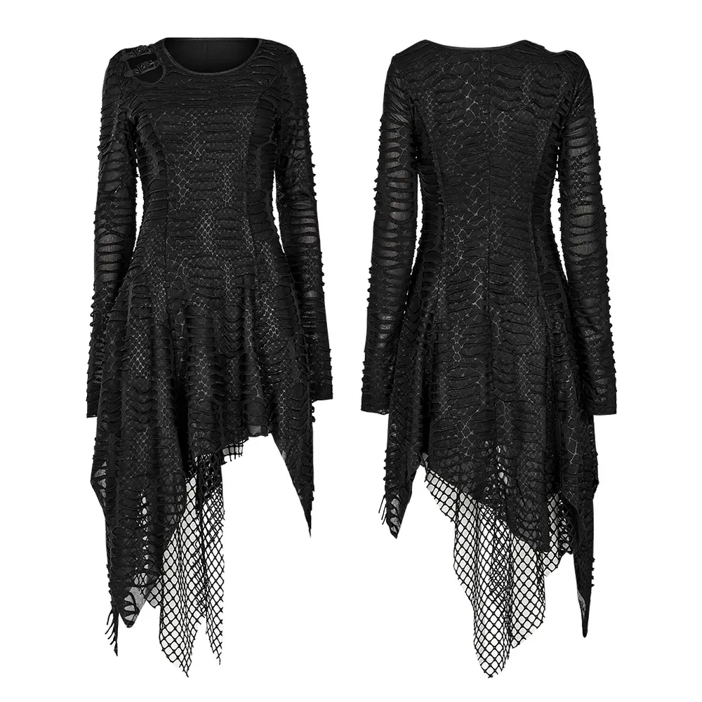 Black Gothic Snake Print Long Sleeve Cutout Dress