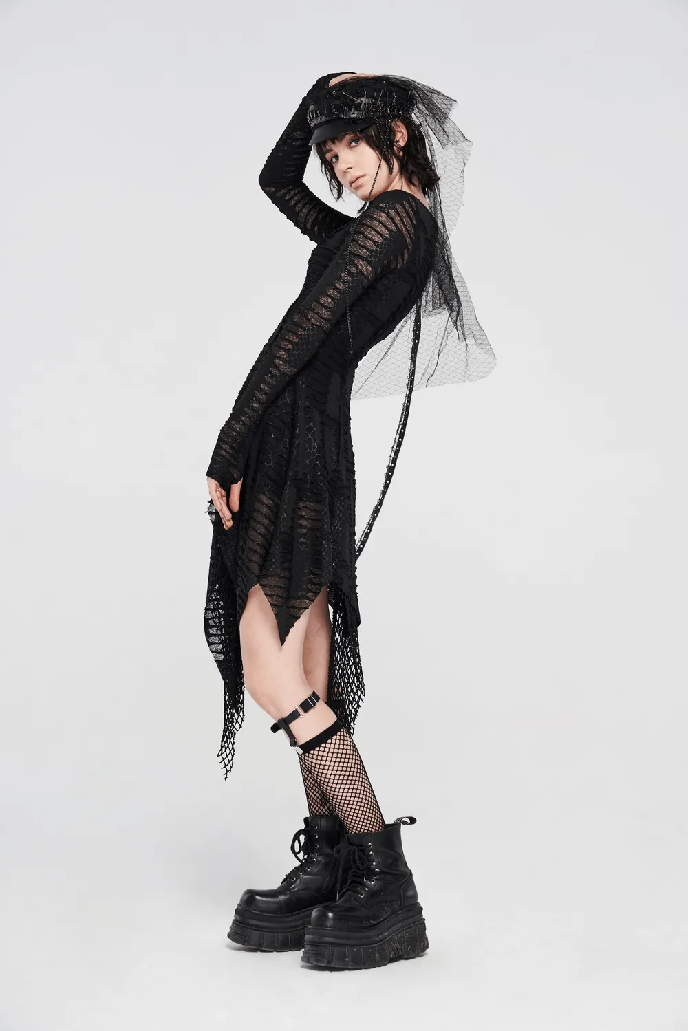 Black Gothic Snake Print Long Sleeve Cutout Dress