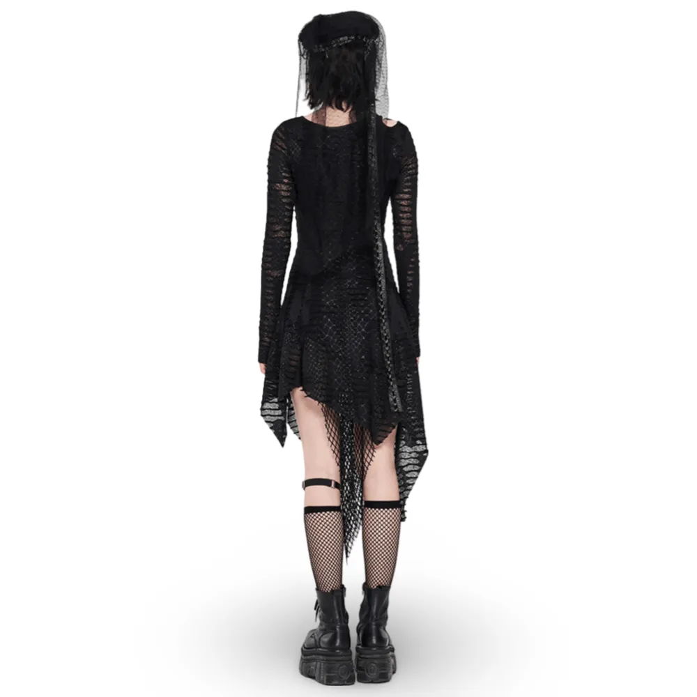 Black Gothic Snake Print Long Sleeve Cutout Dress