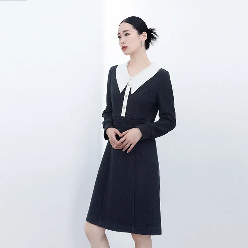 Black Large Collar Midi Dress