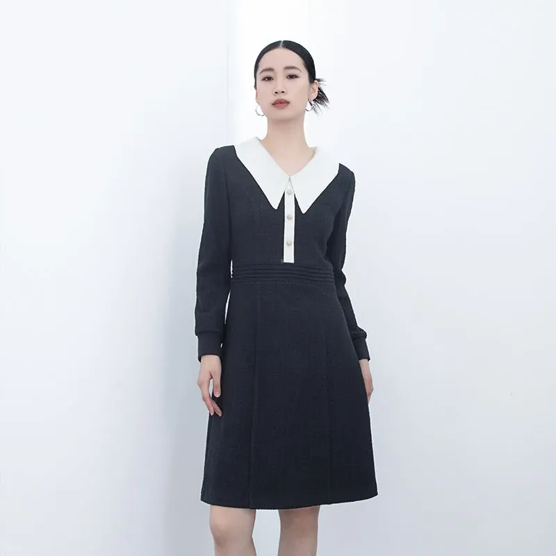 Black Large Collar Midi Dress