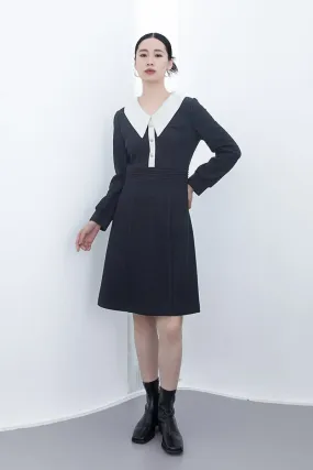 Black Large Collar Midi Dress