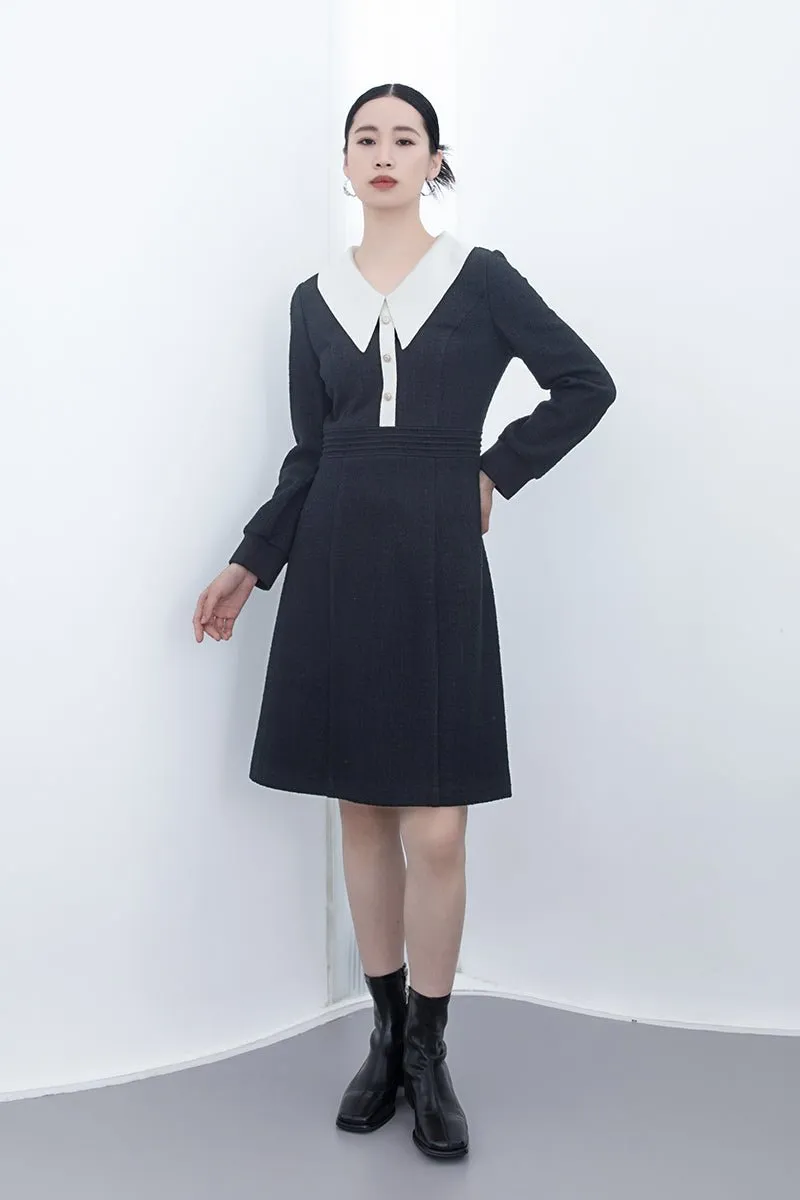 Black Large Collar Midi Dress