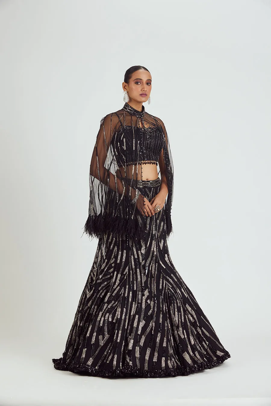 BLACK NET FISHTAILED SKIRT SET