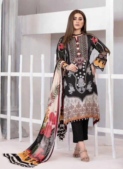 Black Pakistani Jam Satin Cotton Dress Material For Women