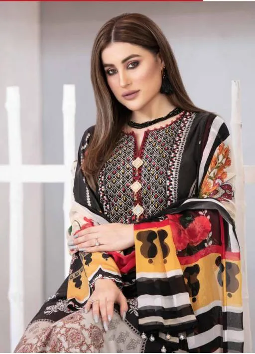 Black Pakistani Jam Satin Cotton Dress Material For Women