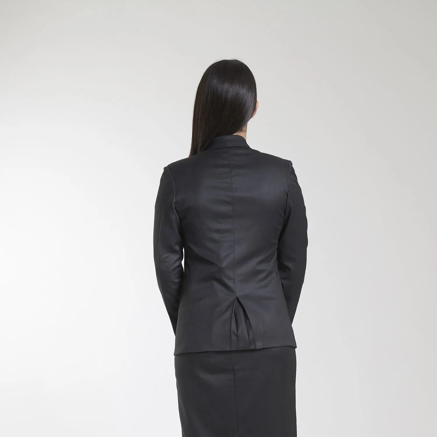 Black Poly Cotton Women's Single Button Blazer