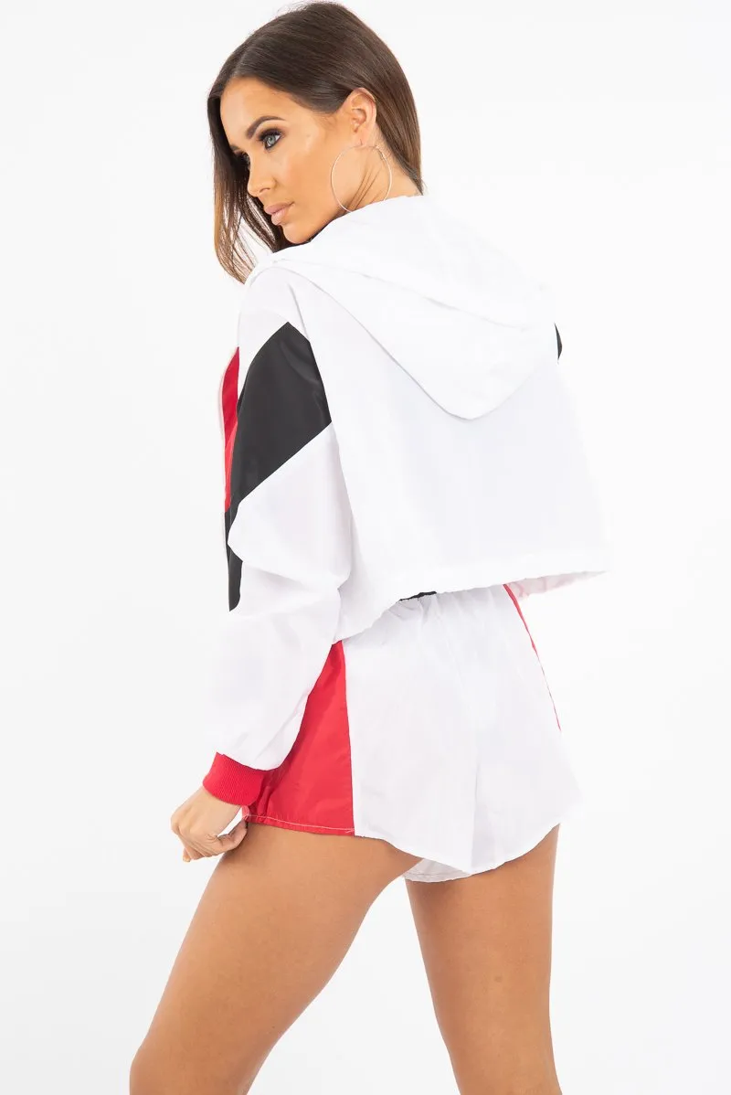 Black Red Colour Block Hooded Jacket Shorts Tracksuit Co-ord - Jettie