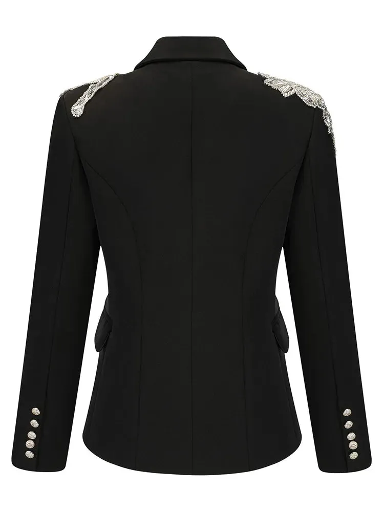 Black Slimming Blazers For Women Notched Collar Long Sleeve Patchwork Embroidered Flares Temperament Blazer Female