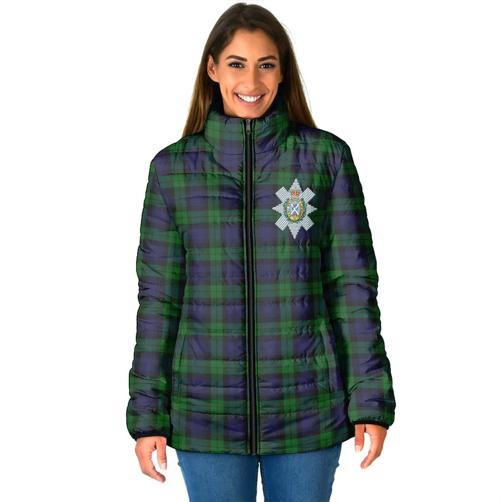 Black Watch Tartan Padded Jacket with Family Crest