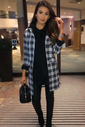 Black White Check Longline Blazer - Wrenn