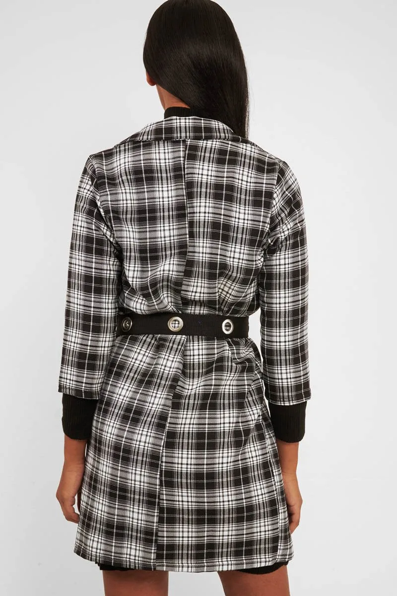 Black White Check Longline Blazer - Wrenn