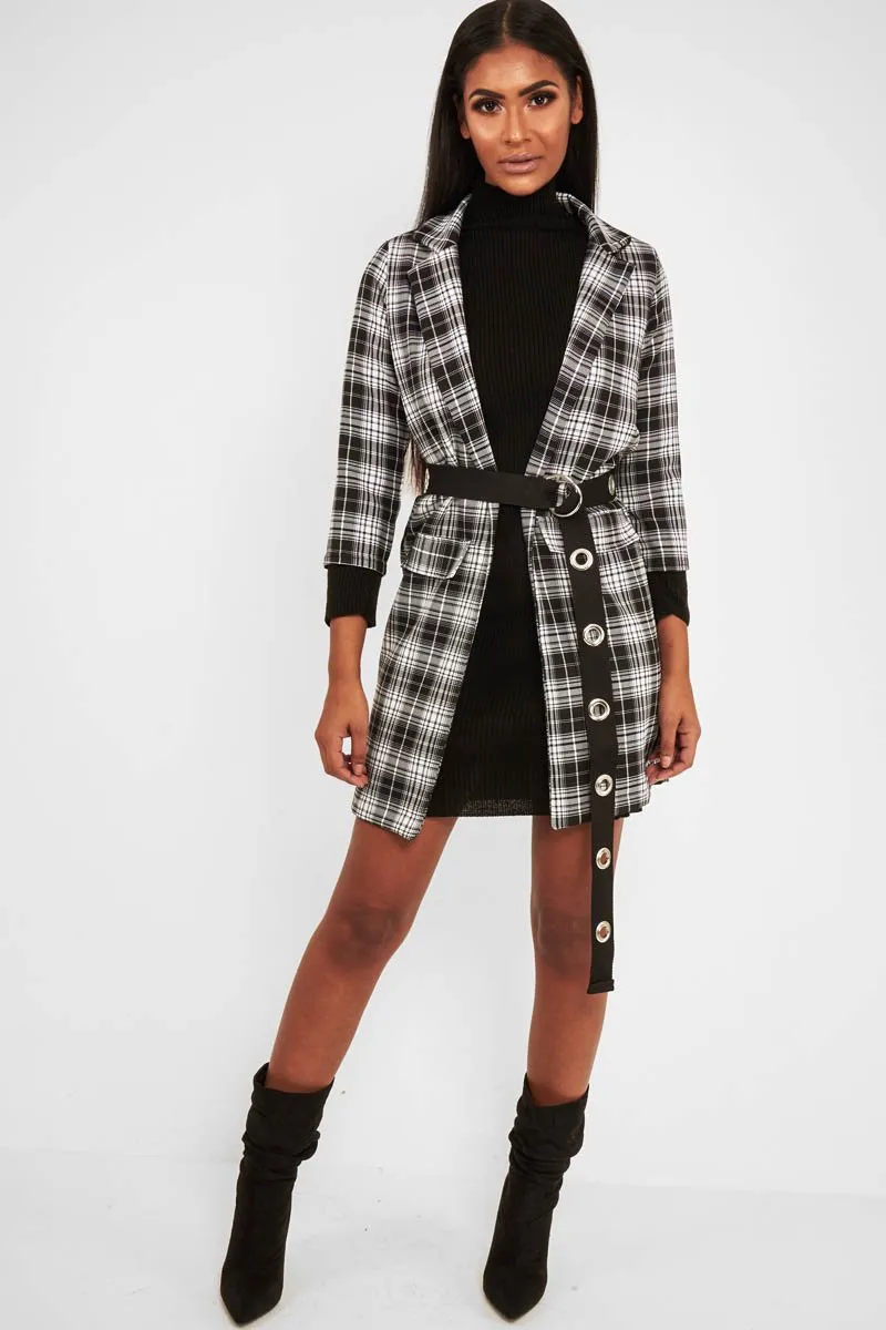 Black White Check Longline Blazer - Wrenn