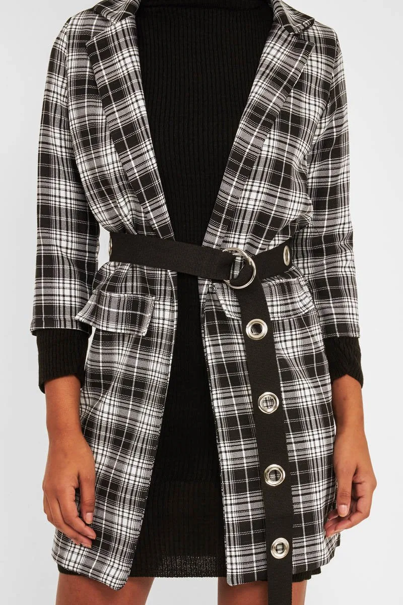 Black White Check Longline Blazer - Wrenn