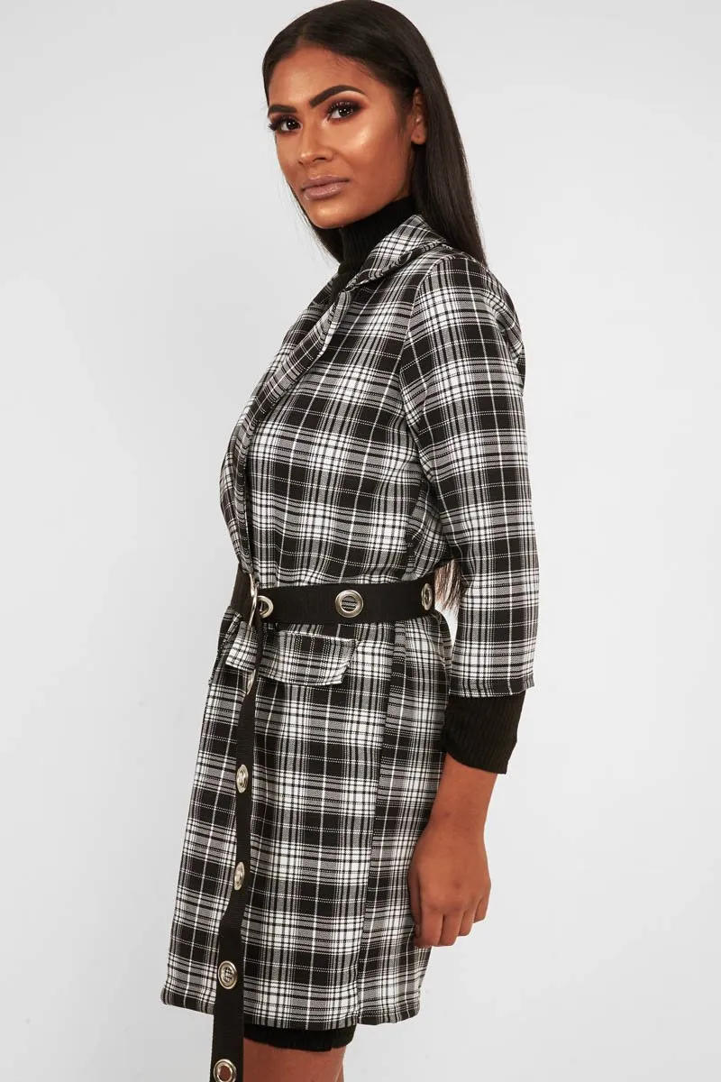 Black White Check Longline Blazer - Wrenn