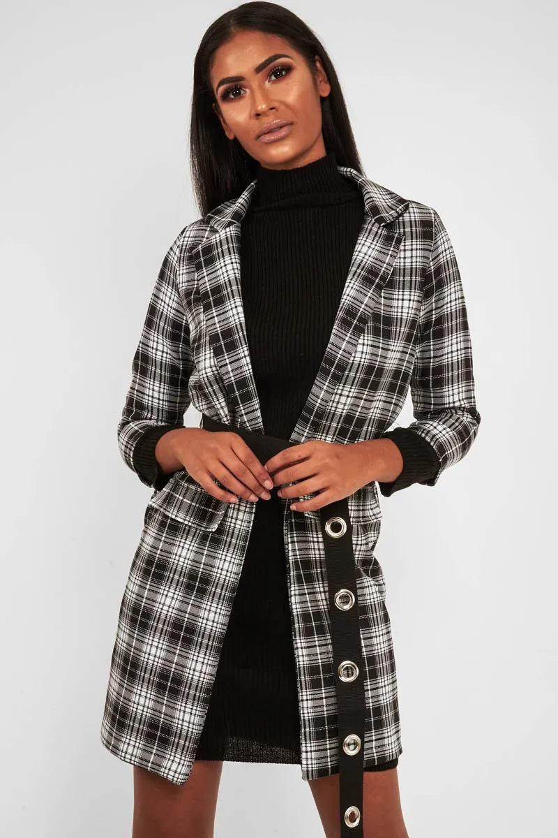 Black White Check Longline Blazer - Wrenn