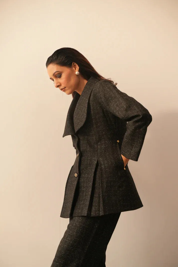 Black Woolen Checkered Work Jacket