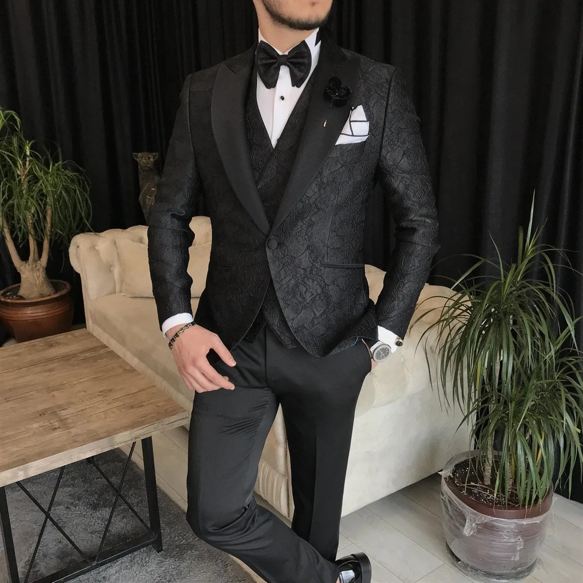 Bojoni Cagliari Black Slim-Fit Tuxedo 3-Piece