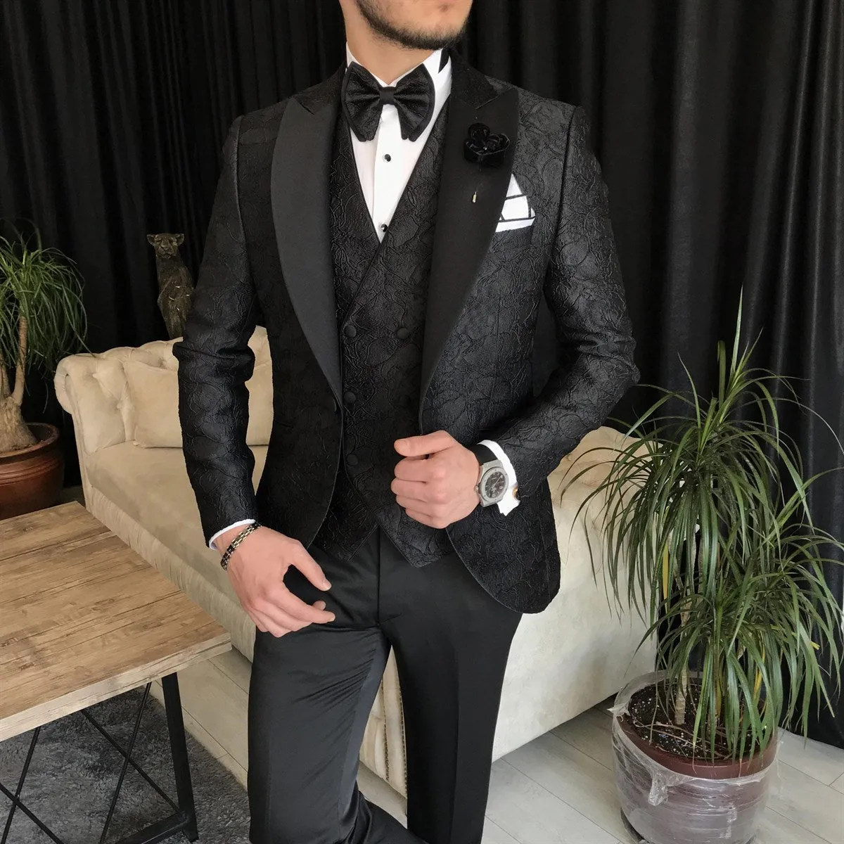 Bojoni Cagliari Black Slim-Fit Tuxedo 3-Piece