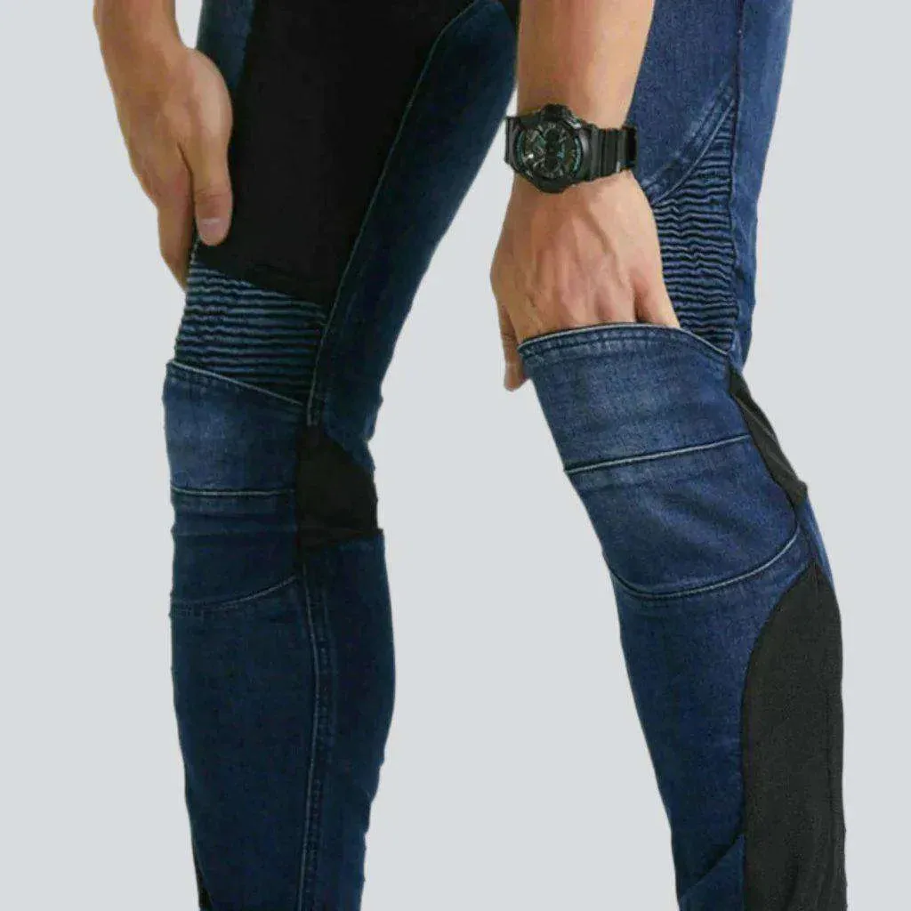 Breathable mesh men's moto jeans