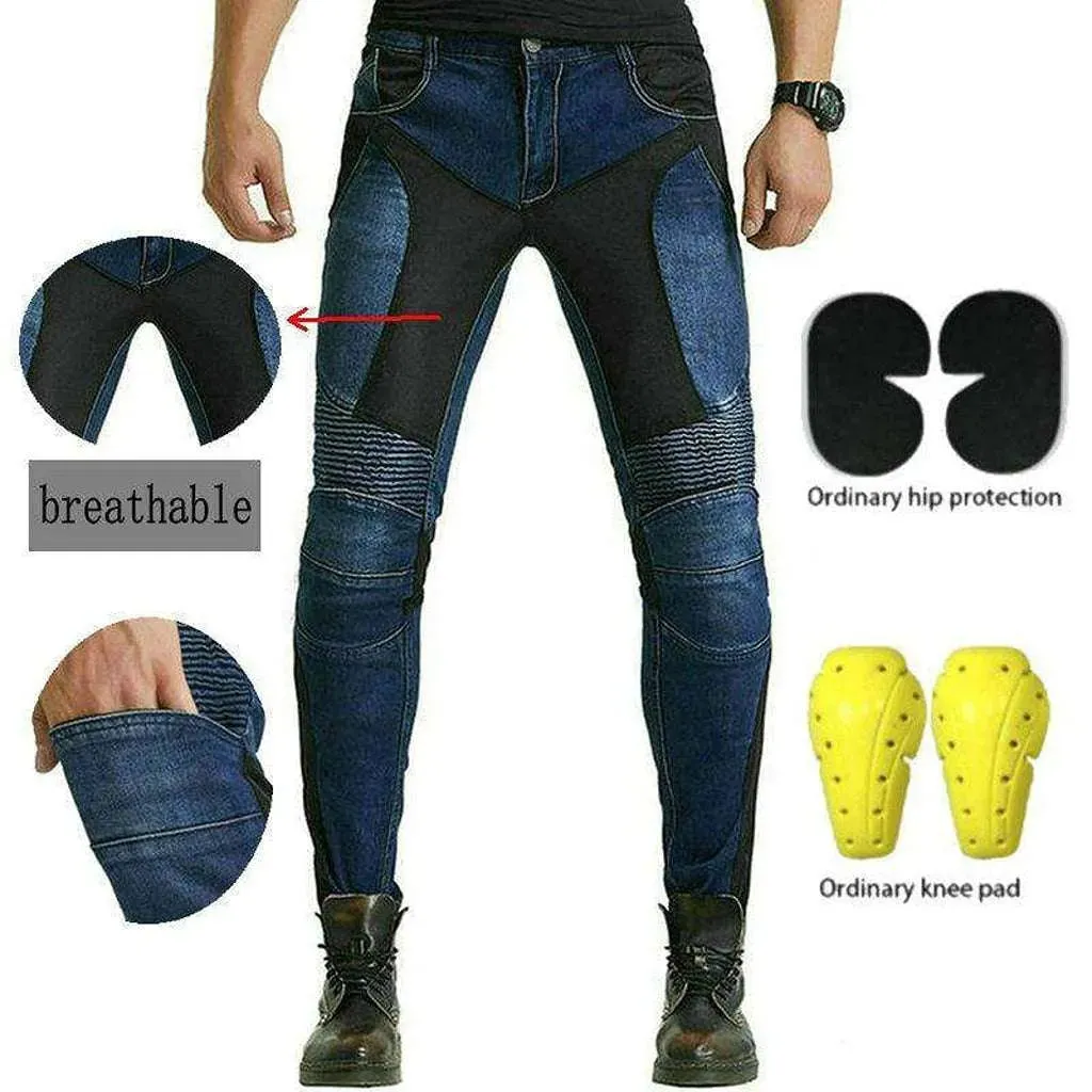 Breathable mesh men's moto jeans