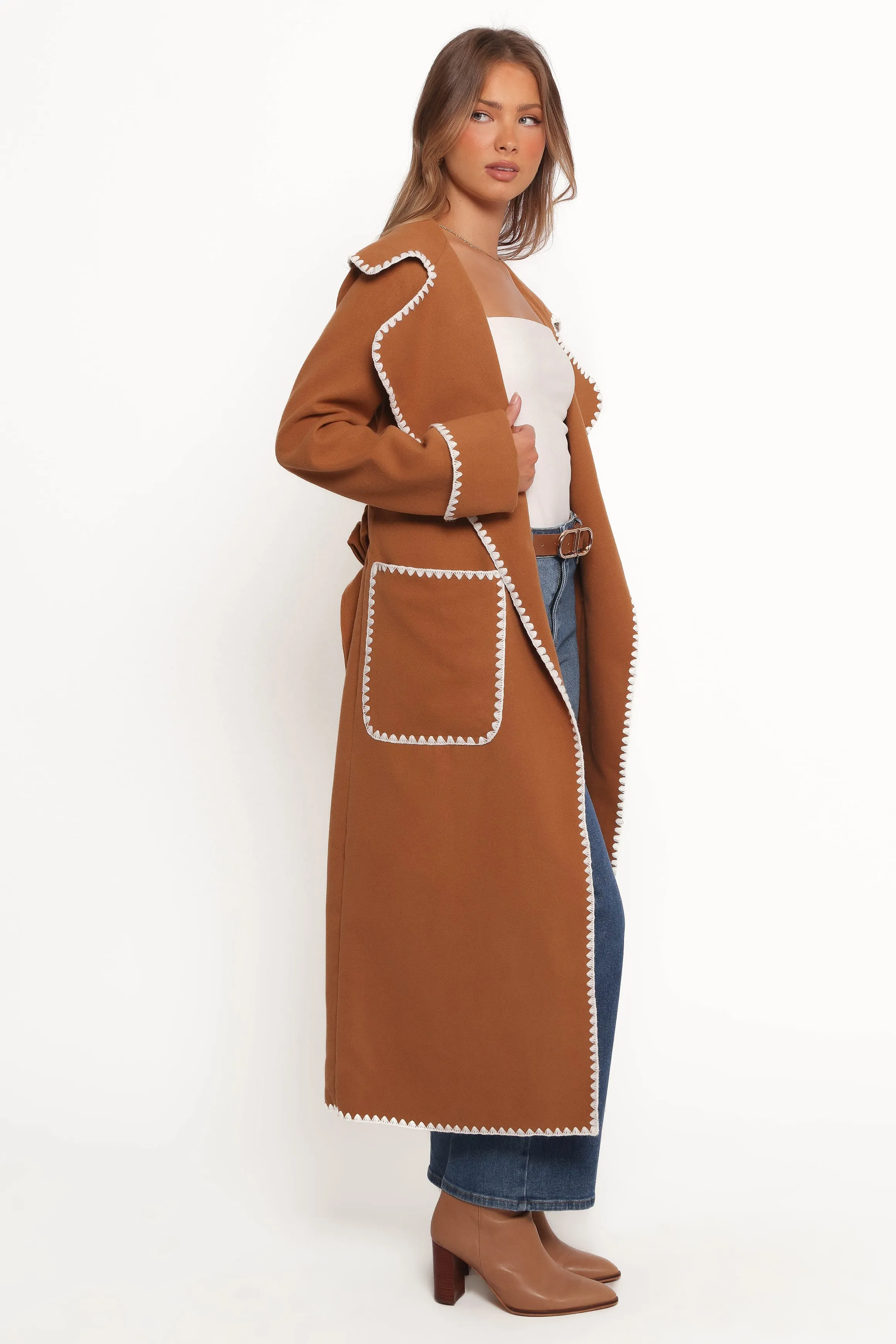 Brexley Contrast Hem Coat - Tan