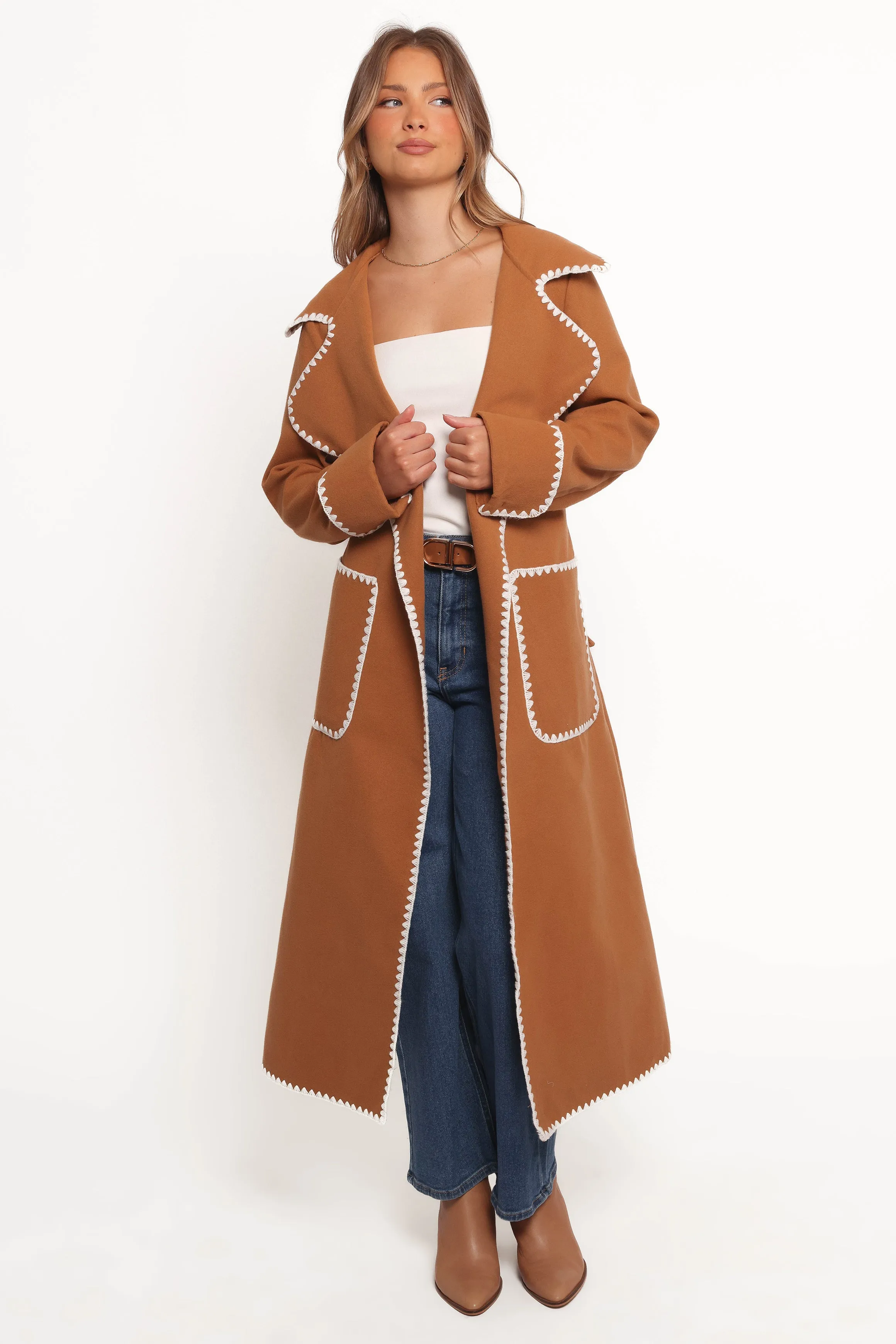 Brexley Contrast Hem Coat - Tan