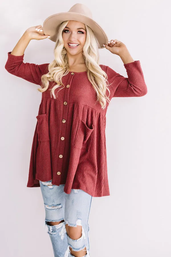 Bring On The Lattes Babydoll Tunic Dress In Wine