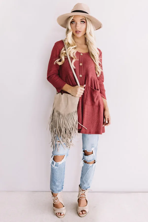 Bring On The Lattes Babydoll Tunic Dress In Wine