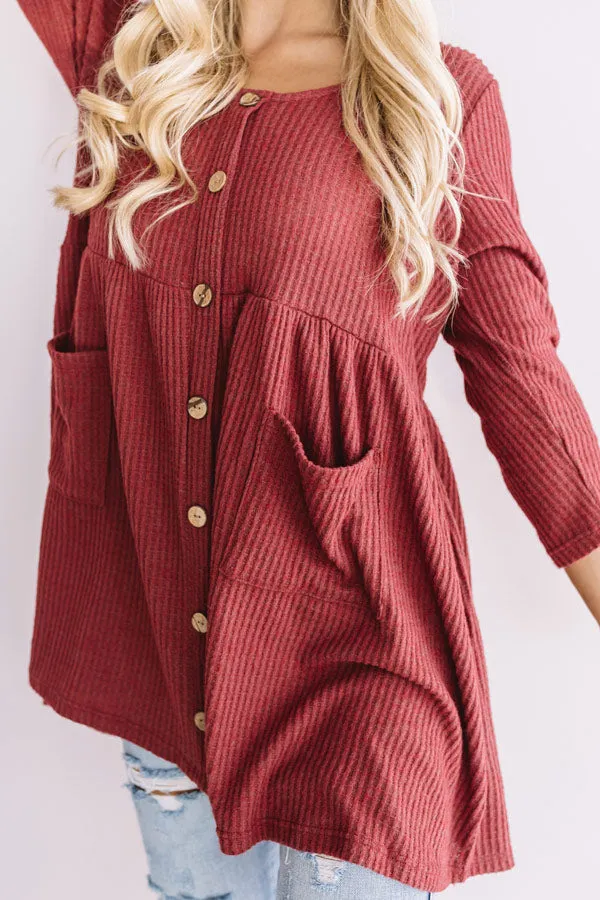 Bring On The Lattes Babydoll Tunic Dress In Wine