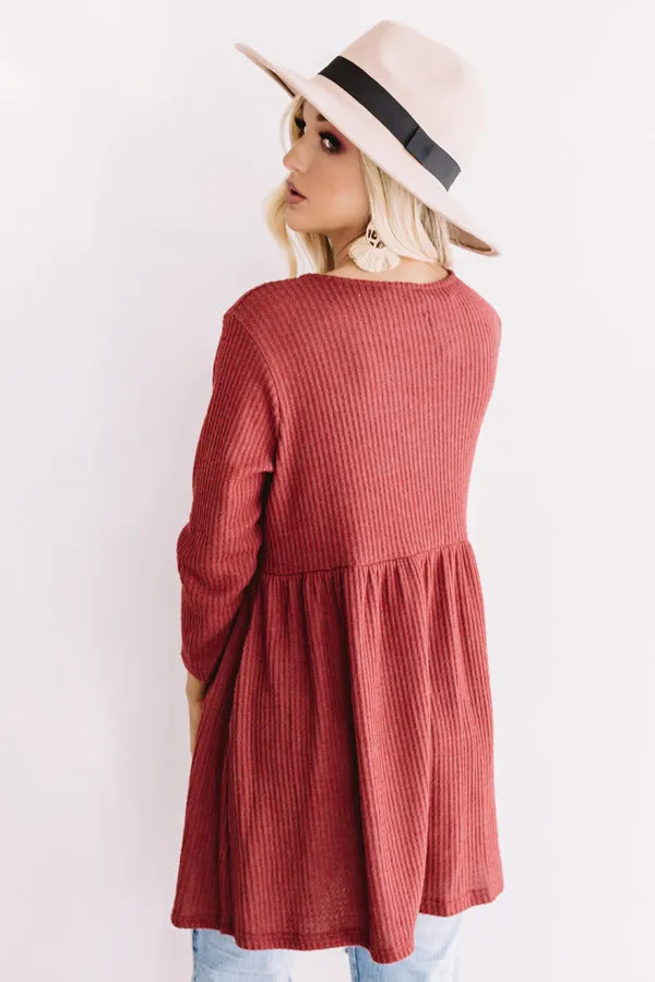 Bring On The Lattes Babydoll Tunic Dress In Wine