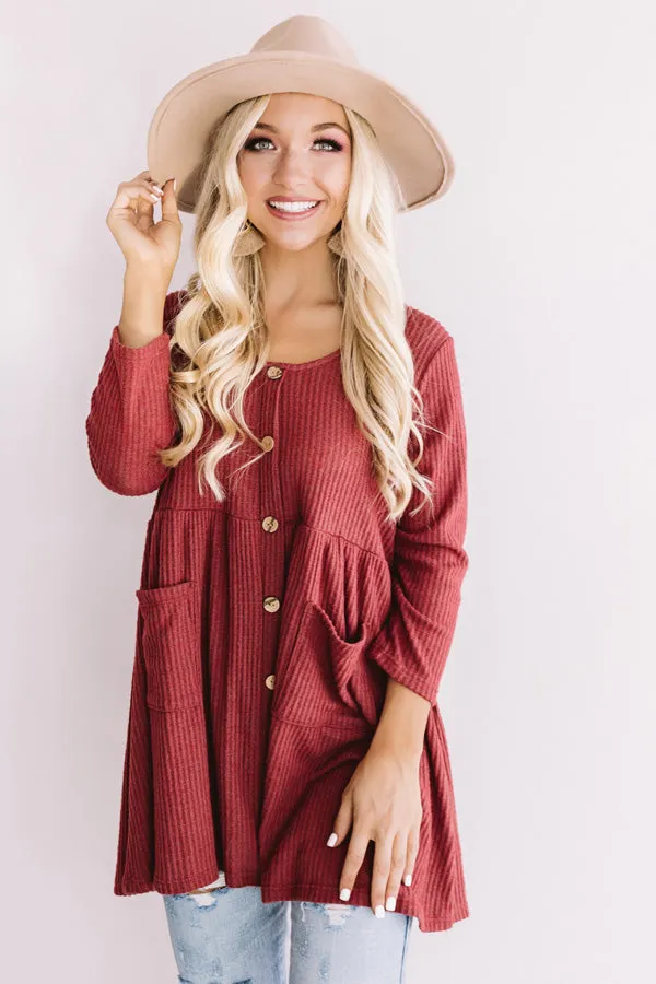 Bring On The Lattes Babydoll Tunic Dress In Wine