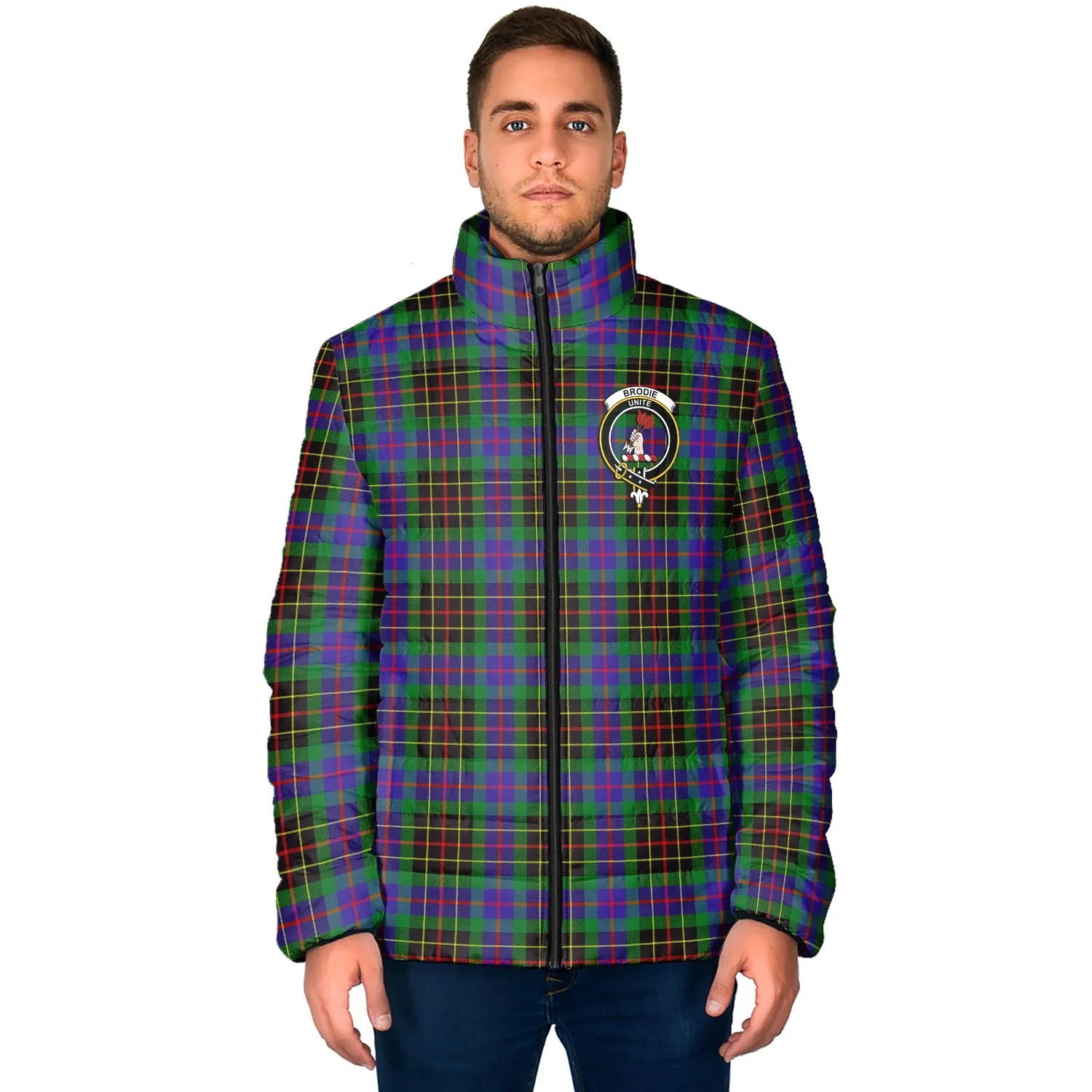 Brodie Hunting Modern Tartan Padded Jacket with Family Crest