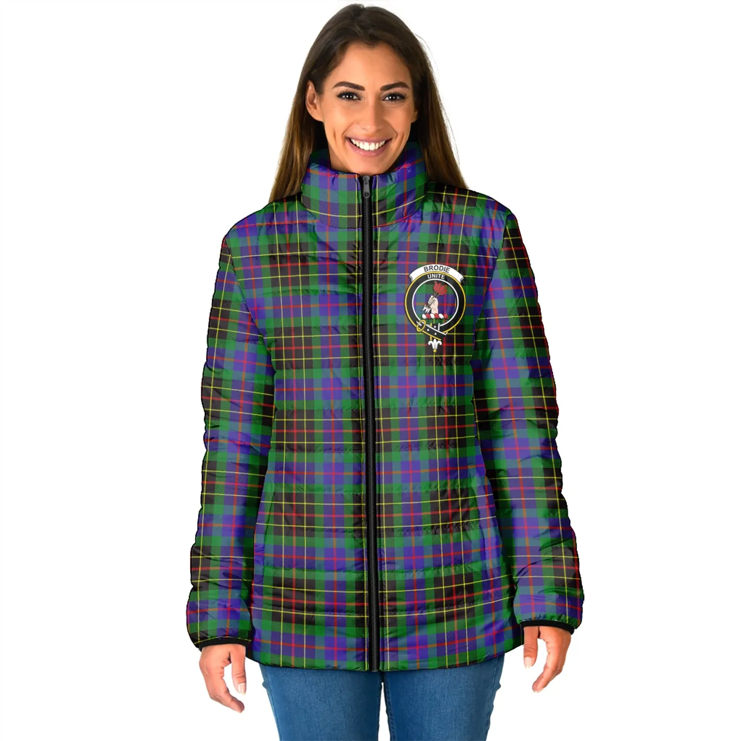 Brodie Hunting Modern Tartan Padded Jacket with Family Crest