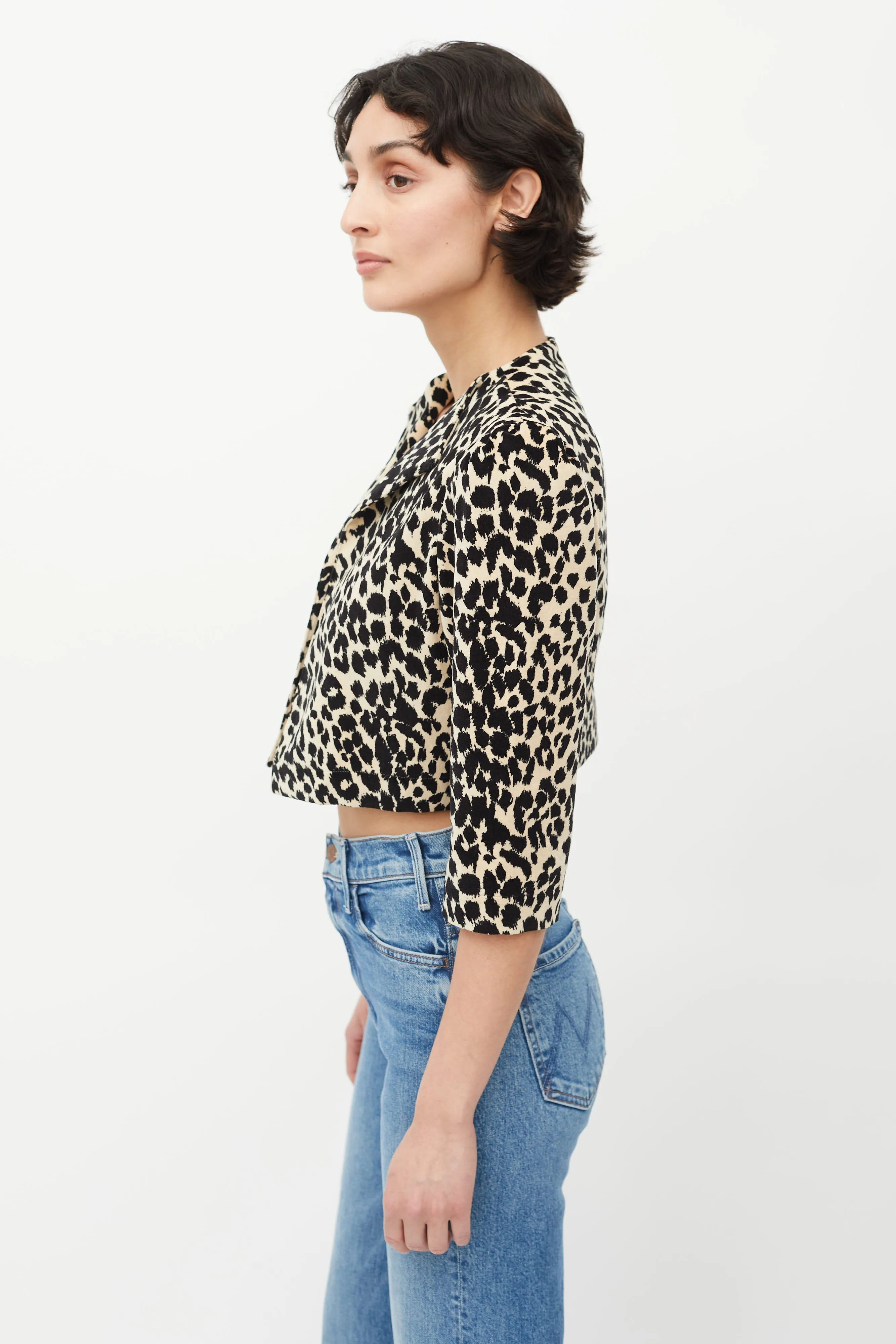 Brown & Black Print Cropped Jacket