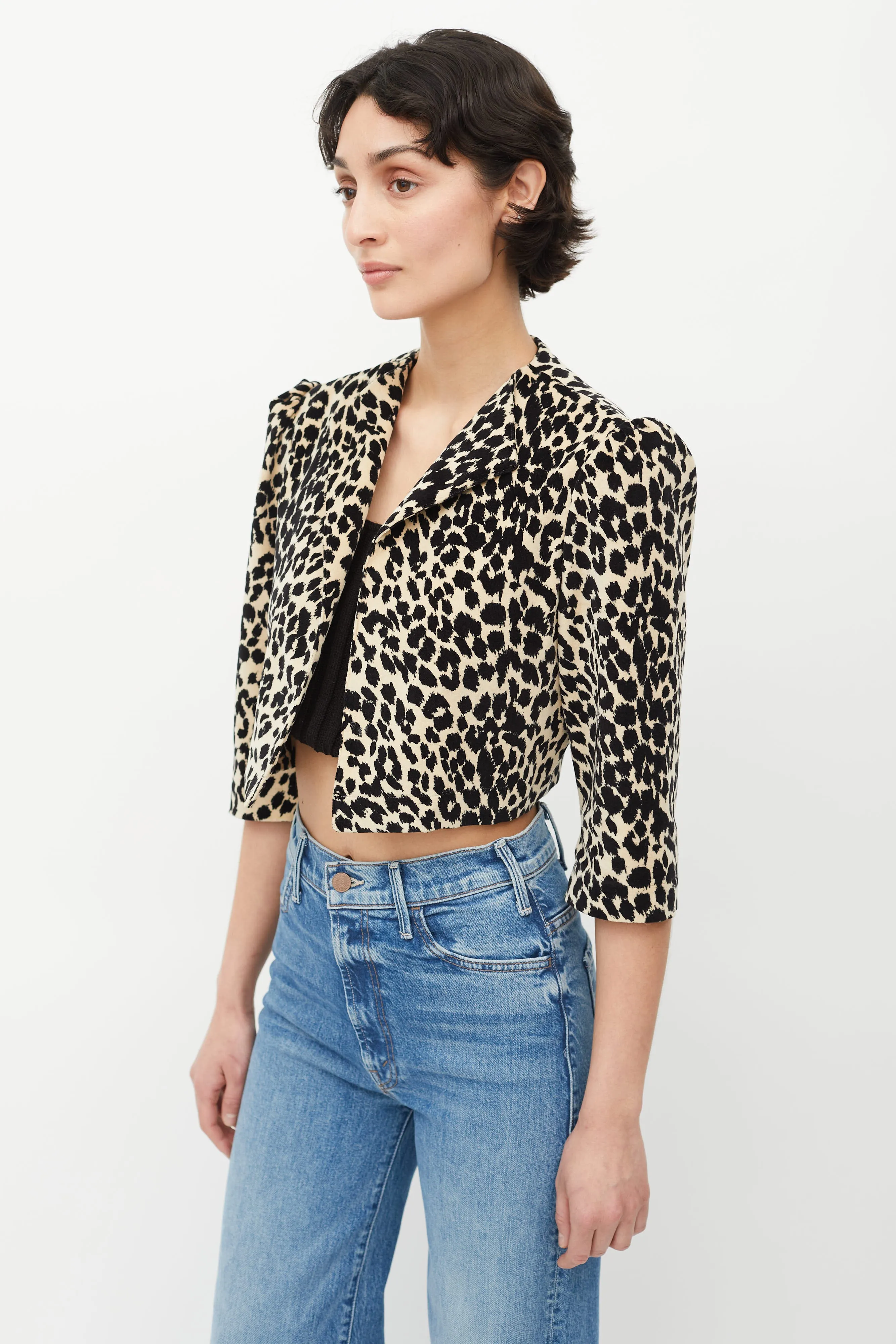 Brown & Black Print Cropped Jacket