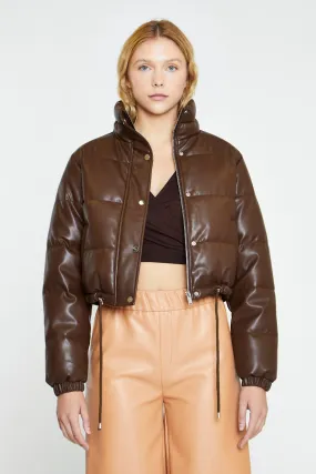 Brown PU Puffer Cropped-Jacket