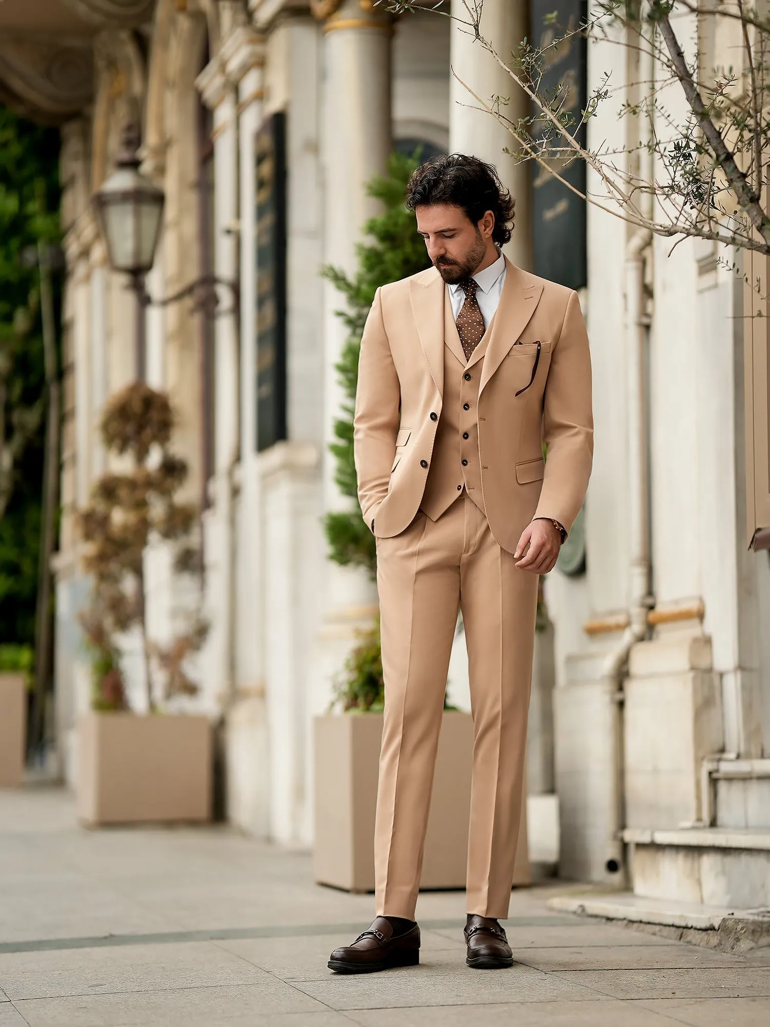 Camel Slim-Fit Suit 3-Piece