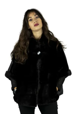 Cape in mink Black and fabric