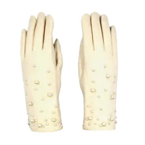 Cashmere Blend Pearl Gloves - Cream