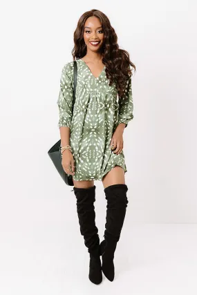 Central Park Strolling Babydoll Dress in Sage