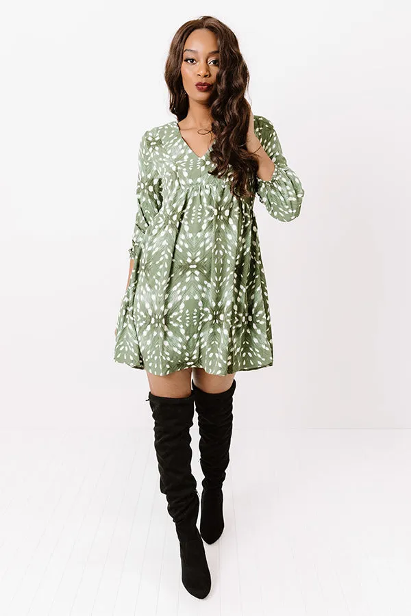 Central Park Strolling Babydoll Dress in Sage