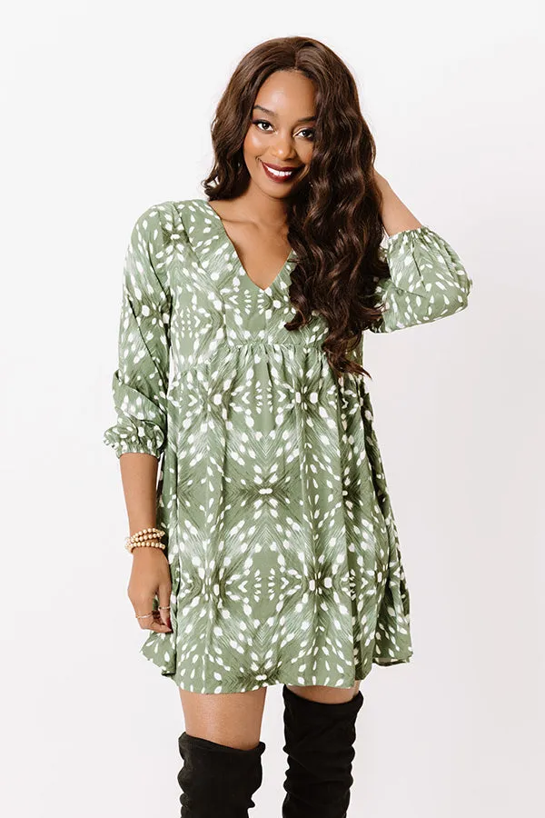 Central Park Strolling Babydoll Dress in Sage